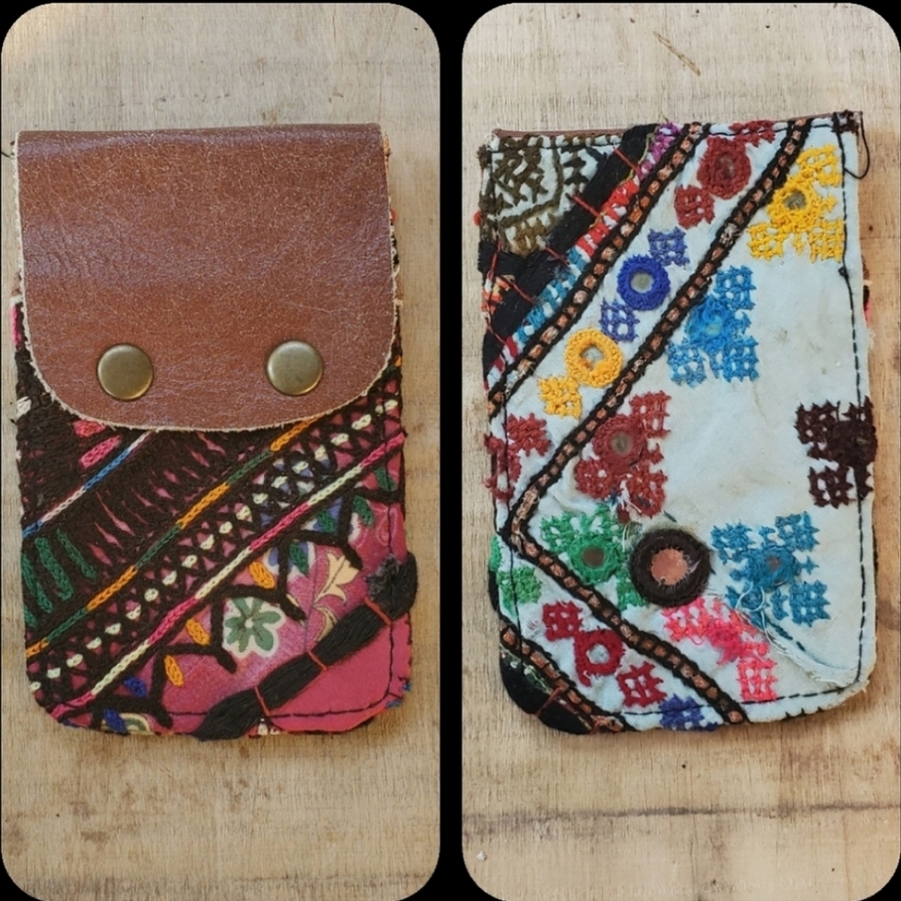 🍄🪬 Free People Boho Embroidered Repurposed vtg banjara hippie Wallet card case